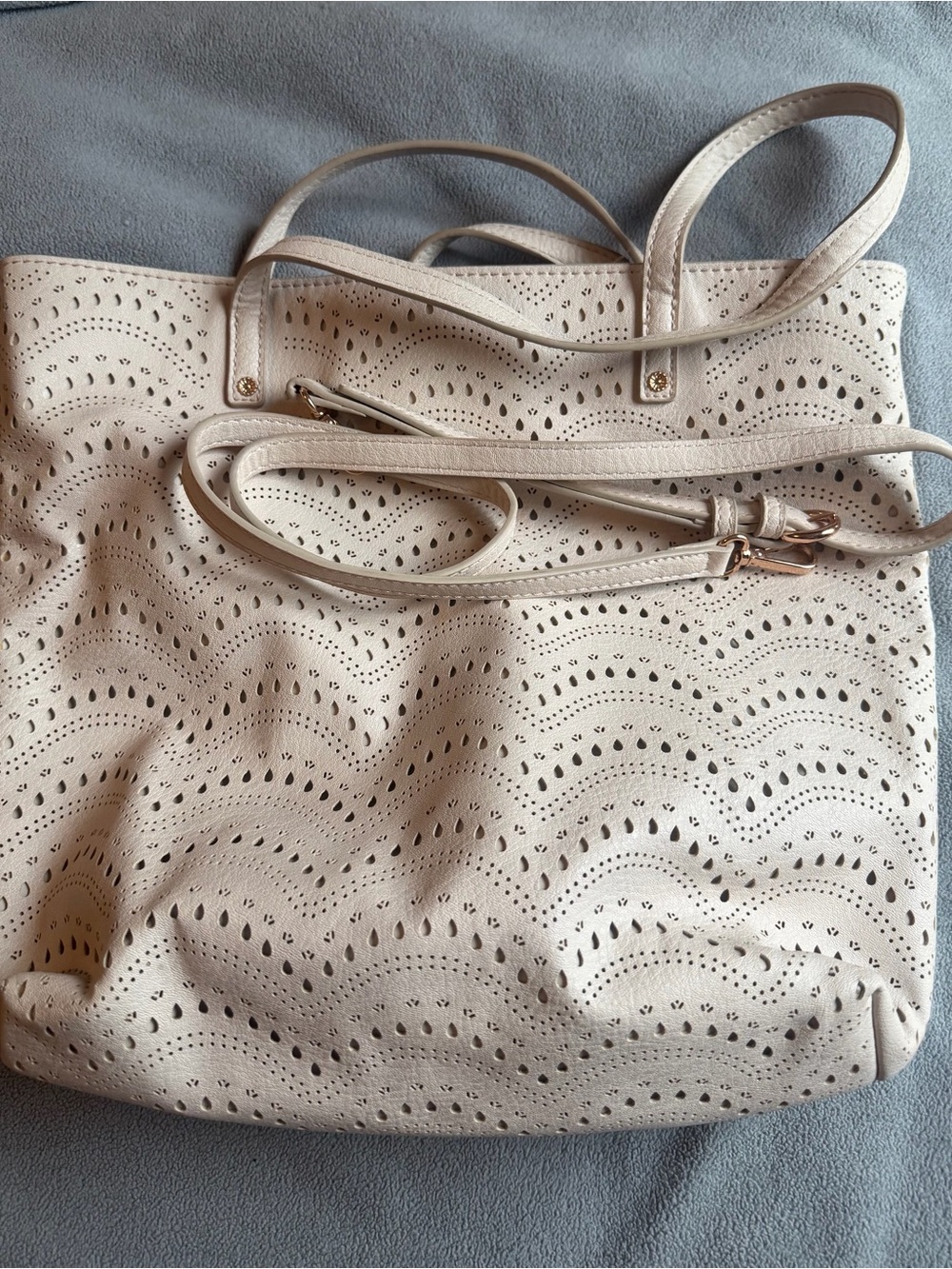 LC Lauren Conrad Cream Laser-Cut Tote with Detachable Strap